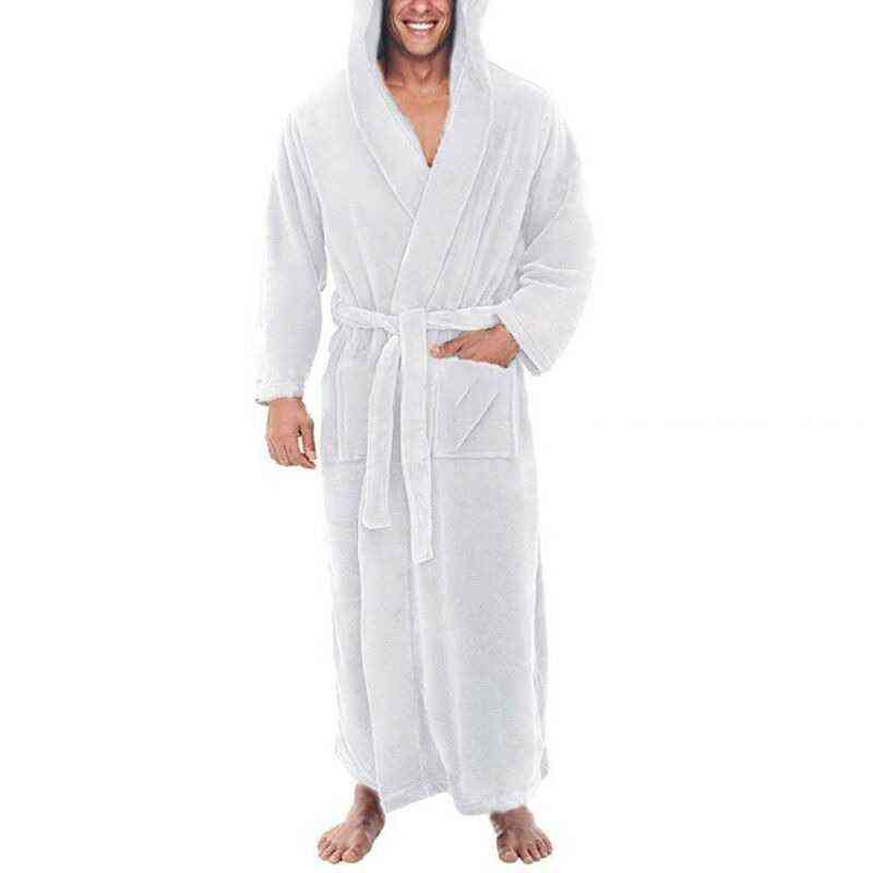 

New Style Men Winter Fleece Long Sleeve Hooded Lounge Dressing Gown Full Length Bath Robe Universal Fashion H1215, Black;brown
