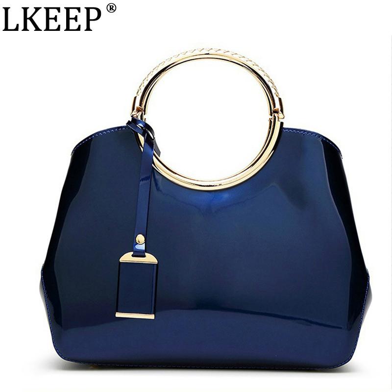 

Fashion Retro Women Handbag Totes PU Leather Shoulder Bags Lacquered Bag Bolsa Feminina, Black