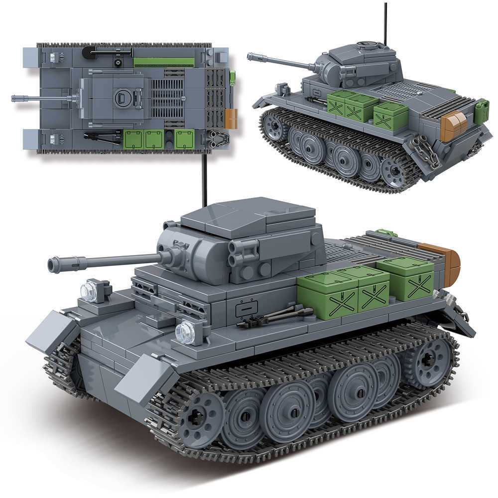 

503PCS WW2 Military Luchs Light Tank Building Blocks German Sd.Kfz.123 VK1303 Army Soldier City Bricks Children Toys Kids Gifts Q0624