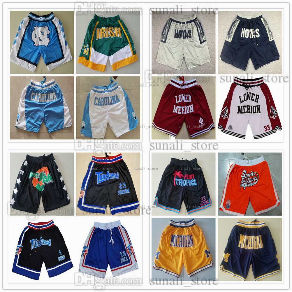 

Space Jam Tune Squad 23 James Shorts Basketball Men Just College NCAA Don 1 Bugs 10 Lola Spirits of St. Louis Bel-Air Academy 14 Smith Flint Tropics 33 Moon Zipper Pockets, White