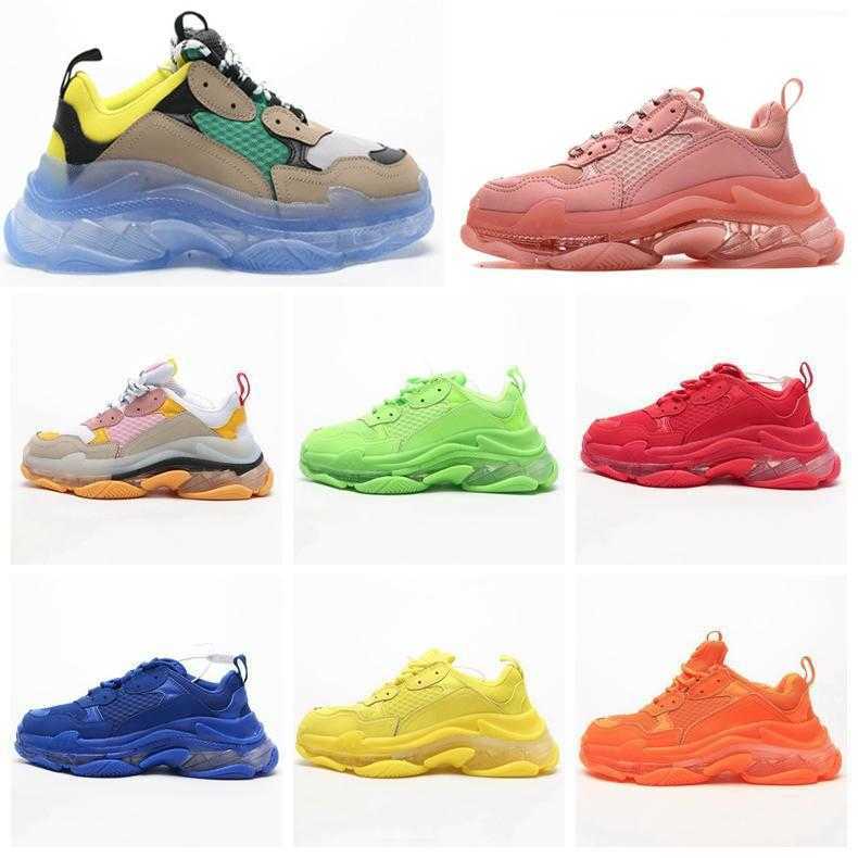 

Comfort Pairs Triple s clear sole Platform Shoes neon green red white black gym red blue men casual sneakers rainbow sole women shoes