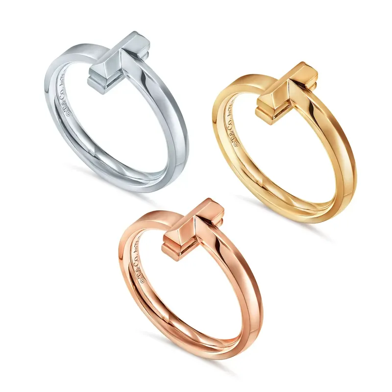 

TIFF 1:1 Silver Double T Ring Female Bare Body Fashion Jewelry Thickened Bottom Plating Trend Couple Gift