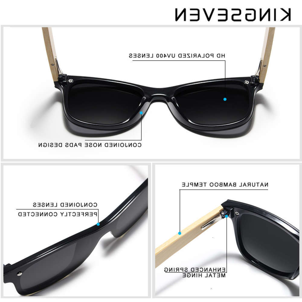 

sunglasses Fashionable sun frames KINGSEVEN Brand Bamboo Temples Polarized Sunglasses Men Classic Square Goggle Fashion Retro Female Sun Gla, Black