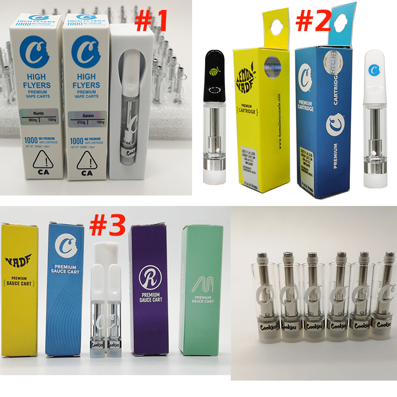 

Cookies Carts High Flyers Vape Pen Cartridges 0.8ML 1ML Atomizers Empty Ceramic Coil Vapes Cart 510 Thread Vaporizers Disposable Pens Thick Oil Distillate Packaging