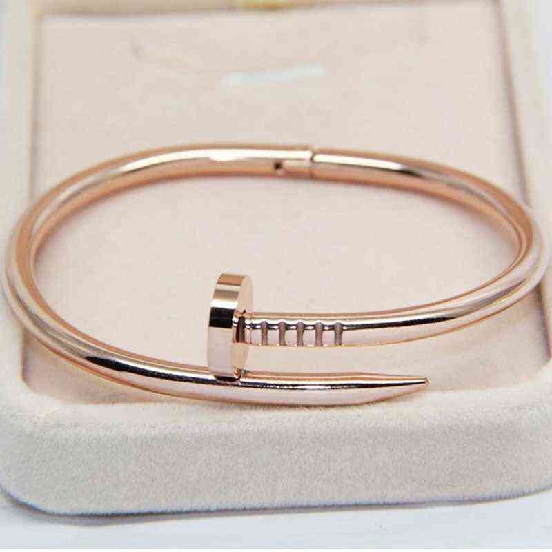 

with Box Gold Silver Titanium Steel Bracelet Inlay Diamond Screw Cuff Bracelets Women Men Love Jewelry 16 19 21 Size, Golden;silver