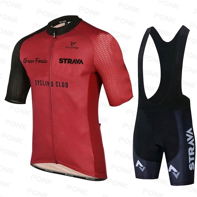 

STRAVA Cycling Jersey sets red Bicycle Short Sleeve Cycling Clothing Bike maillot Cycling Jersey Bib shorts 220222