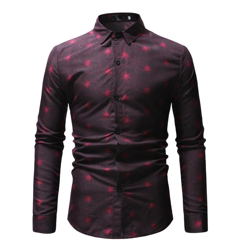 

Men's Casual Shirts -3XL Pattern Fashion Lapel Printing Long Sleeved Blue Red Cotton Regular Daily Sleeve Printin Shirt