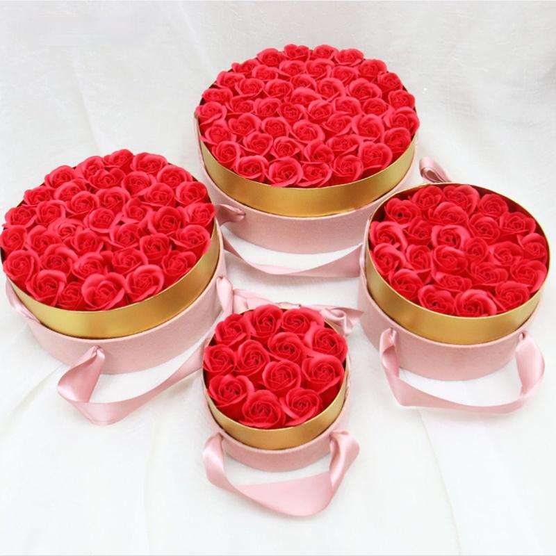 

Gift Wrap Round Velvet Soap Rose Box Ribbon Handheld Flower With Never Fading Roses Wedding Favors Valentine's Day Mother's