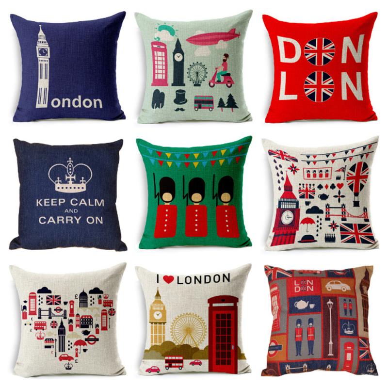 

Cushion/Decorative Pillow British Style Cushion Cover England London Sofa Car Decorative Pillowcase Cotton And Linen Home Decor Funda De Alm