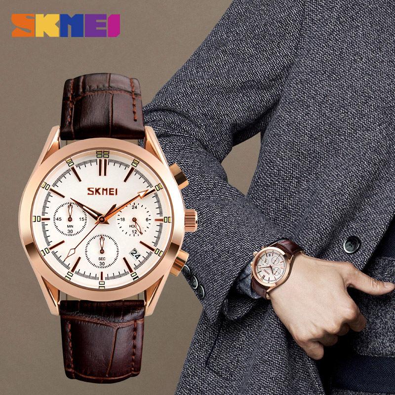 

Business Men's Quartz Watch High Hardness Glass Rose Gold Case Waterproof Date Leather Wrist Relojes Para Hombre Wristwatches, Slivery;brown