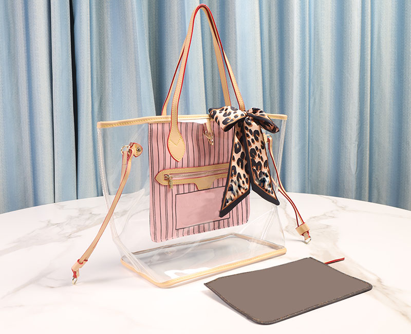 

Pink Sugao designer handbags purses women tote bag good leather letter orint clear Transparent 2pcs/set with wallet 3 color choose, Red