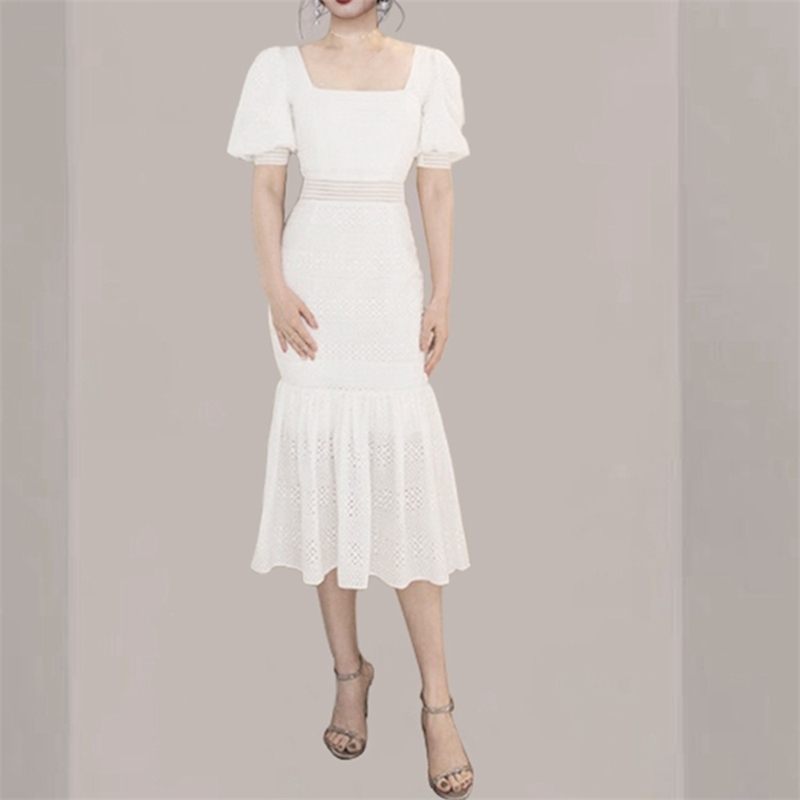 

Fashion Womens Elegant Vintage Lace Hollow Out Summer Dress Casual Midi Party Mermaid 210520, Photo color