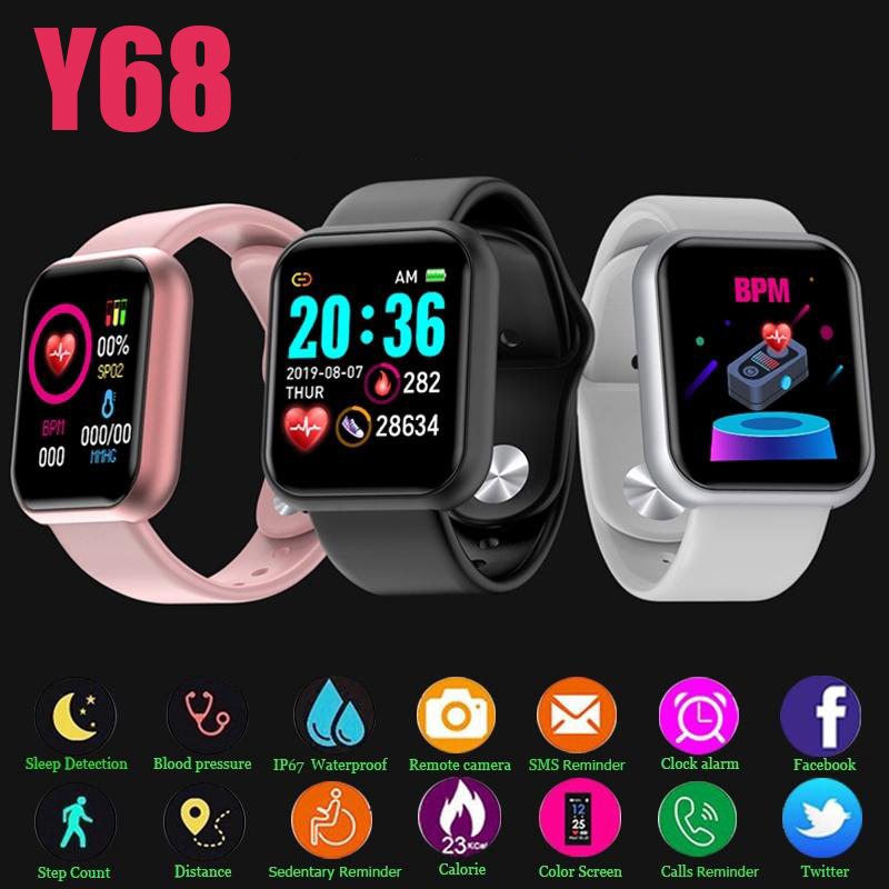 Y68 D20 Pulseira Inteligente Bluetooth Pulseiras Pulseiras Pressão Sangüínea Monitor de Frequência Heart Pedômetro Cardio Impermeável Esporte Relógios para iOS Android