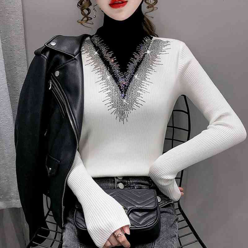 

loose long sleeve sweaters ladies slim pullovers women autumn winter turtleneck knitted jumpers sweater female casual, White;black