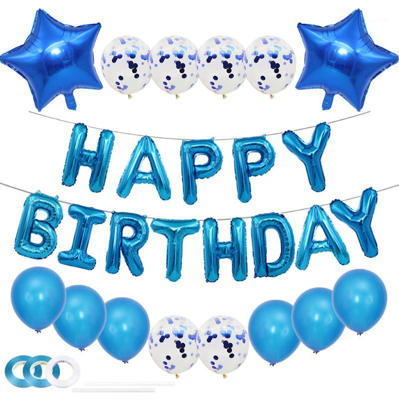 

Party Decoration 32pcs Blue Latex Balloon Birthday Set Foil Letter Happy Decor Kids Sequins Balloons