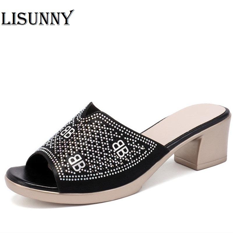 

Slippers Women 2021 Summer Shoes Sandals Flip Rhinestone Peep Toe Luxury Designers Large Sizes 43, Black