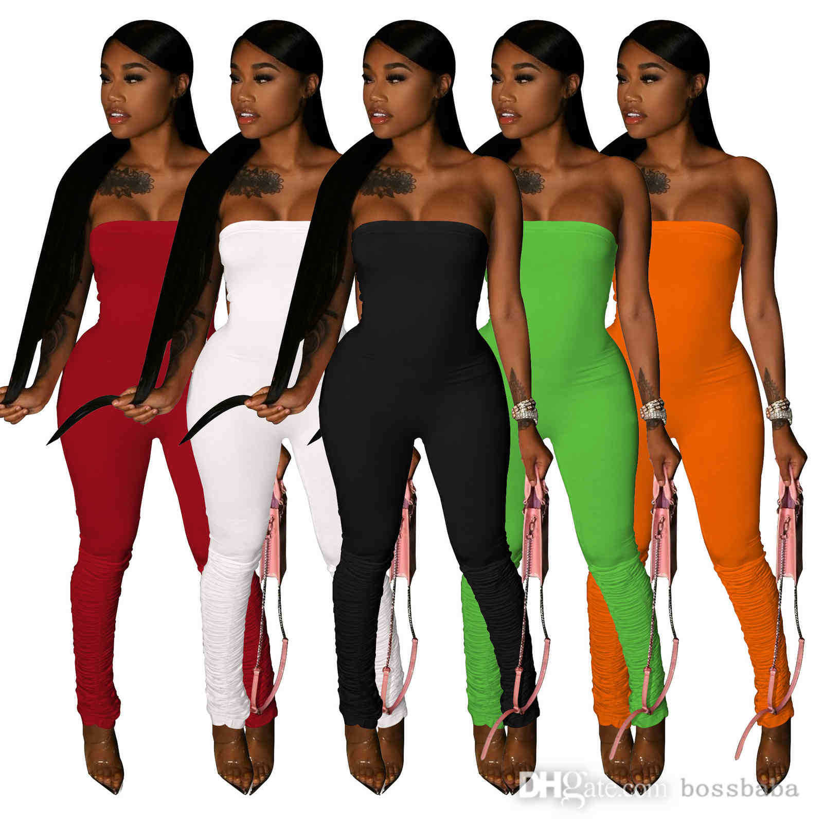 

Women Chest Wrapped Jumpsuits Casual Solid Color Sexy Romper Black Long Pants Bodysuit Elegant Casual Jogging Nightclub Clothing, Orange