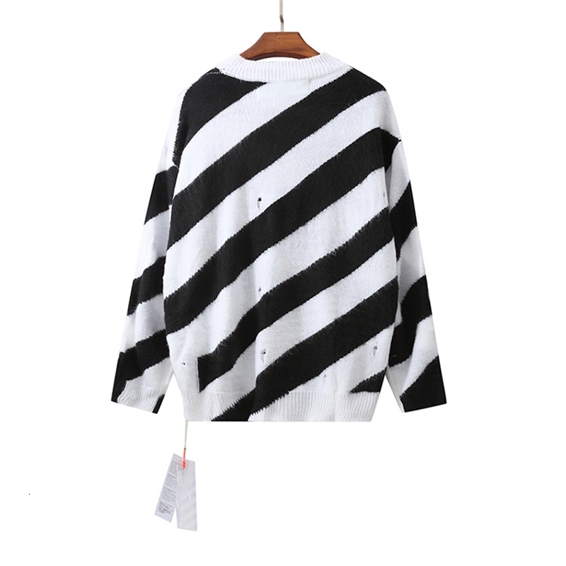 

Off Style White Black and Striped Lesbian Mohair Sweater, Black and white