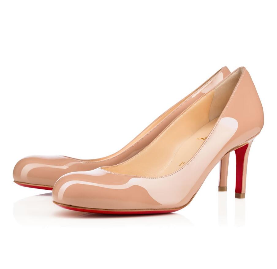 

[Original Box] Brand Sandals Women's Simple Pump Black Nude Patent Leather Red Bottom Shoes Round Toe Dress Party Wedding Lady High Heels