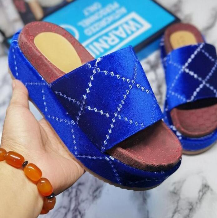 

Designers Women Slipper Slide Sandal Floral Brocade Heightening Thick Soled Bottoms Fashion Beach Slippers Causal