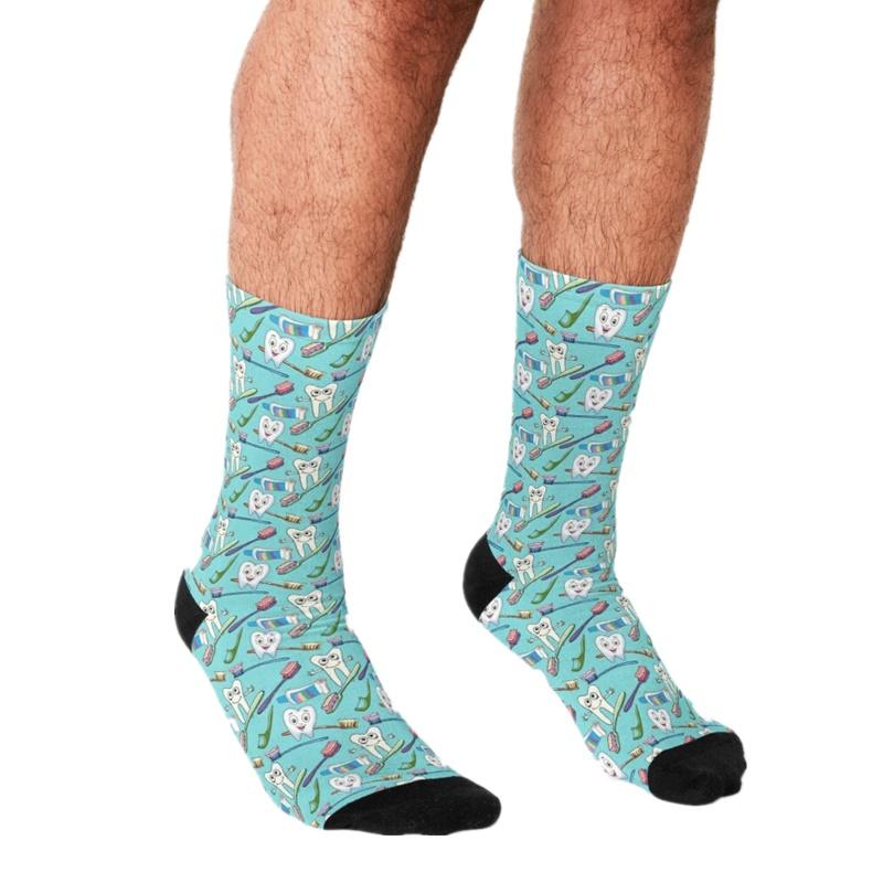 

Men's Socks Men Harajuku Cute Toothpaste Tooth Brush Floss Printed Happy Hip Hop Novelty Skateboard Crew Casual Crazy, Black