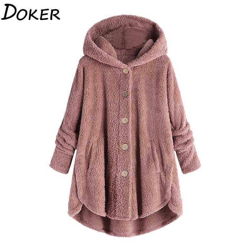 

Faux Fur Coat Women Autumn Winter Warm Soft Hooded Jacket Female Plush Overcoat Pocket Casual Oversized Teddy Outwear 210603, Black