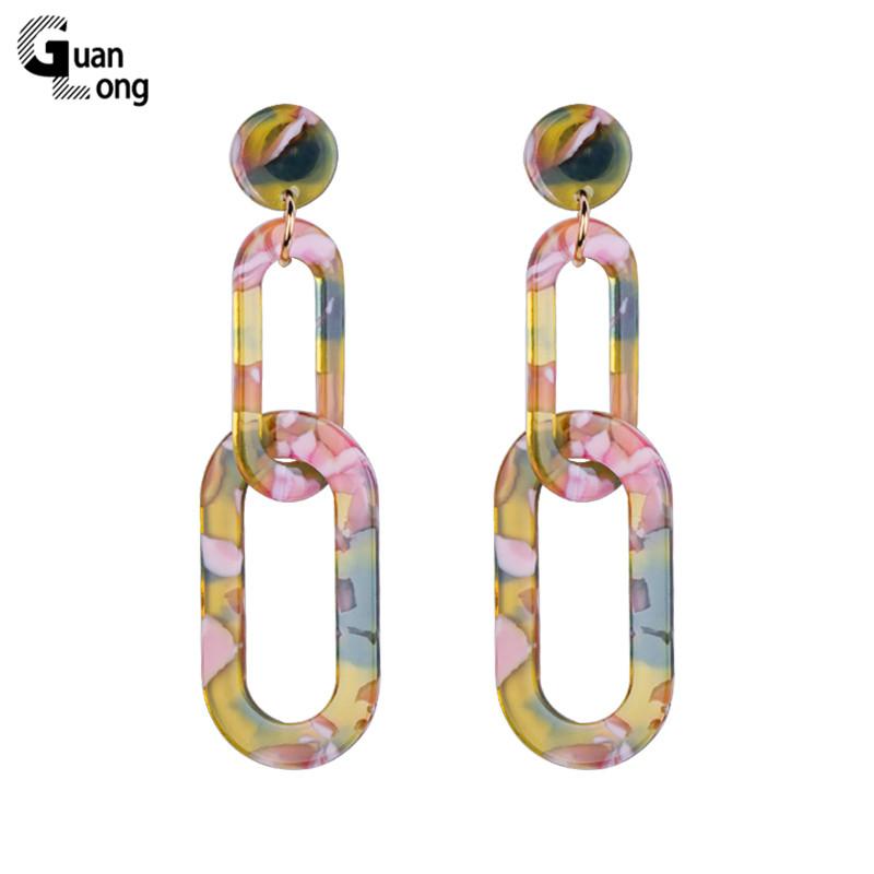 

Dangle & Chandelier GuanLong Vintage Acrylic Fashion Earrings For Women Big Long Geometric Resin Earring Dangling Jewelry Party Brincos, Silver