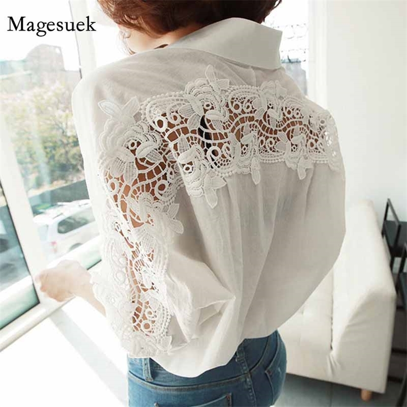 

Summer Women' Blouse White Sexy Backless Hollow Out Lace Shirt Ladies Tops Solid for Women Blusas 1310 210518