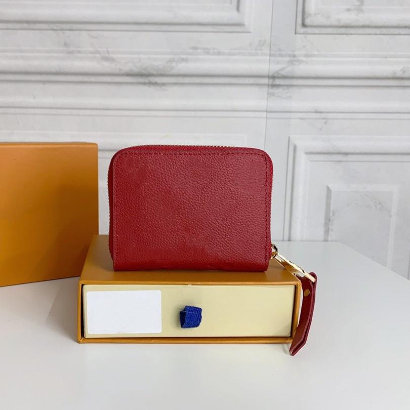 

Empreinte Leather Short Wallets with Long Tassel Zipper Vibrant Colors Pink Orange Fushia Dark Red Black Fashion Coin Purse Flower Imprinted Square Little Wallet