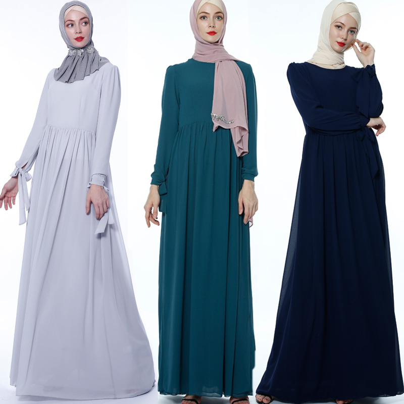 

Turkey Muslim Abaya Dress Women Bow Sleeve Chiffon Kimono Moroccan Kaftan Hijab Dresses Islamic Elbise Dubai Arab Kimono Vestido