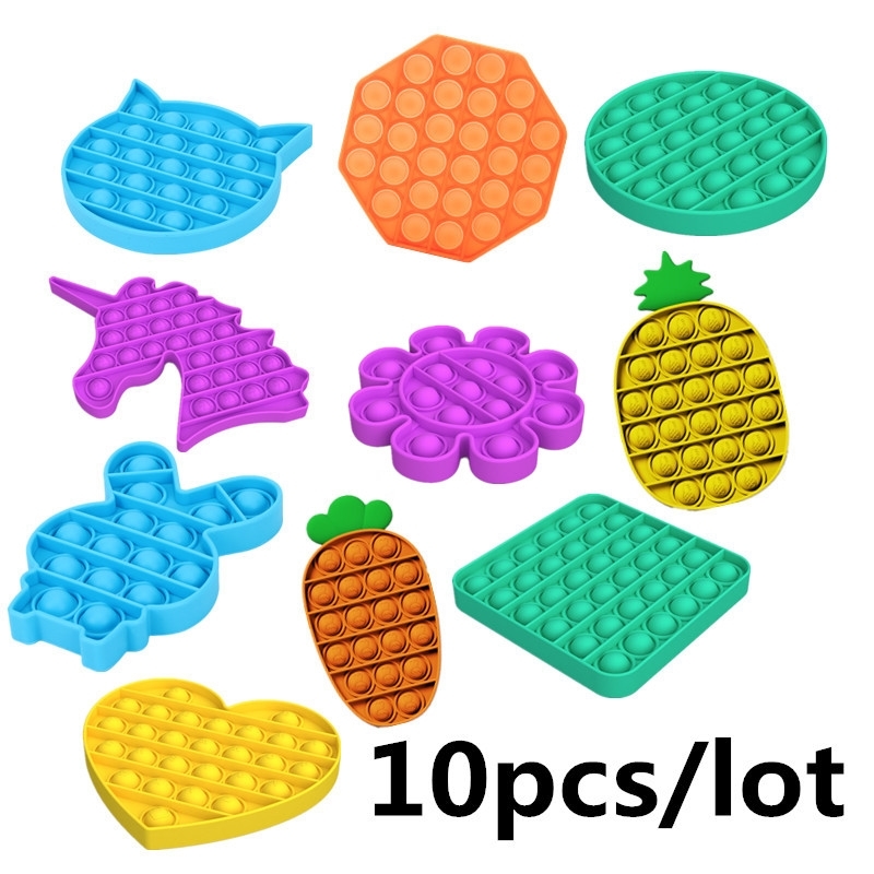 

10pcs/lot Push Bubble Fidget Sensory Pop It Special Needs Stress Reliever Figet Toys Popit Stress Ball Soft Squeeze Toy For 210409