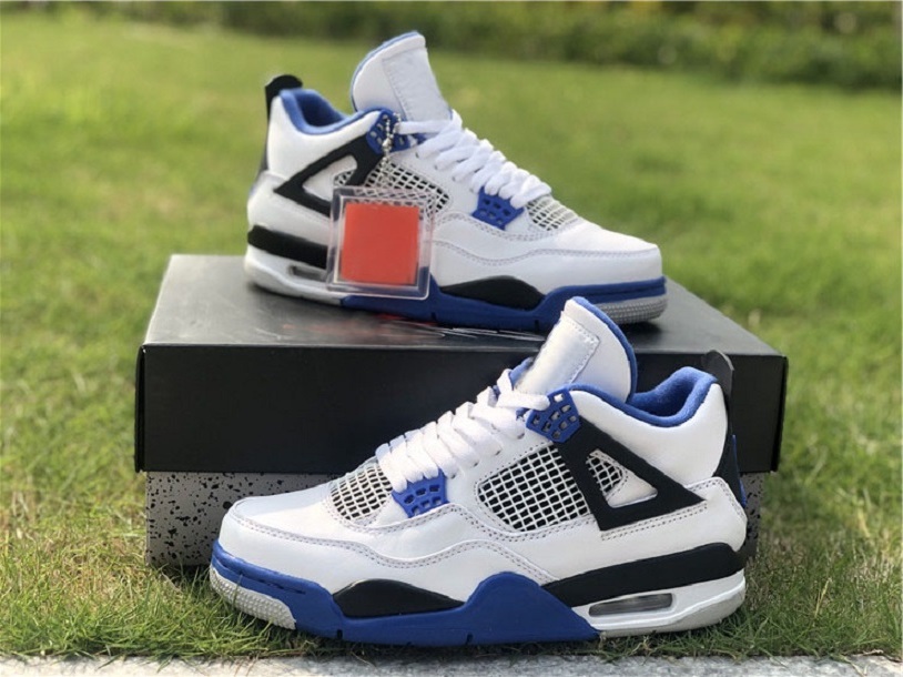 

4 Motorsports Men Basketball Shoes 4s WhiteBlue Sneakers 308497-117, White