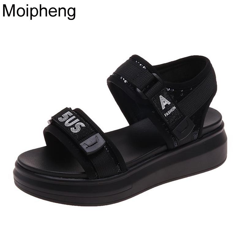 

Moipheng Sandals Women 2021 Symphong PU Leather Colorful Bling Summer Beach Casual Shoes For Woman Chunky Wedges Ladies, Black