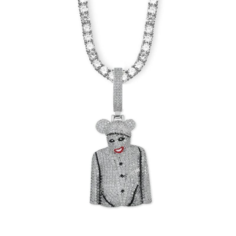 

Pendant Necklaces Fashion Iced Out 3D Clown Figure Necklace Mens With Tennis Chain Bling Hip Hop Gold Silver Color Charm Jewelry