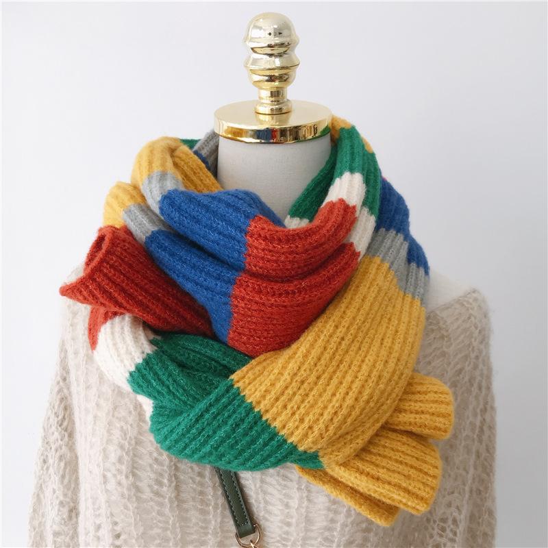 

Hats, Scarves & Gloves Sets 2021 Solid Colors Winter Scarf Knitted Wool Shawls And Wraps Warm Neck Design Long Stoles, Blue;gray