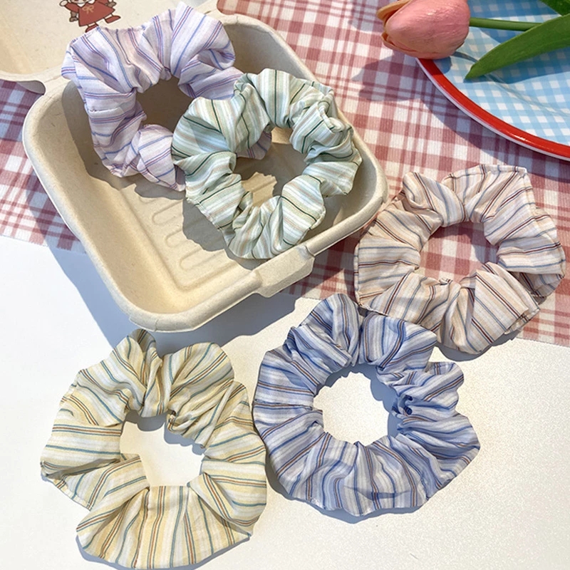

Coloful Korean Striped Scrunchie Elastic Hair Rubber Bands for Women Girl Holiday Headwear Ponytail Hair Accessories