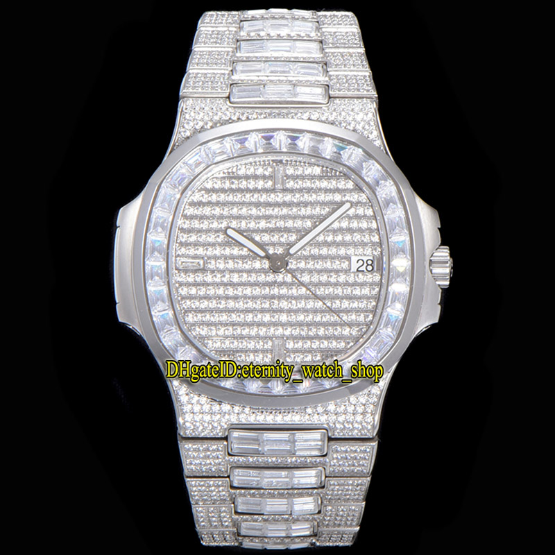 

2021 TWF Paved Diamonds 5719 324SC 324CS Automatic Mens Watch Iced Out Square Diamond Bezel Stick Markers Stainless Bracelet Super version eternity Watches 5711, Watch deep waterproof production cost