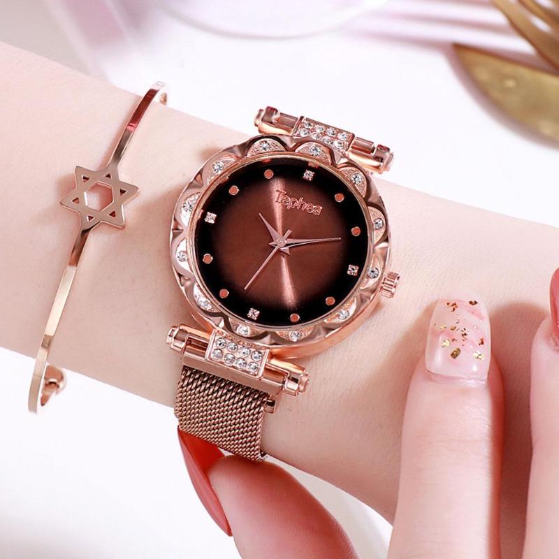 

Wristwatches Fashion Women's Watches Mesh Steel Ladies Watch Women Young Girl Simple Clock Zegarek Damski, Red