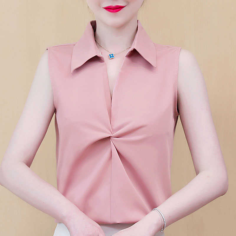 

Blusas Mujer De Moda Blouse Women Sleeveless Summer Blouse Tops Women Turn Down Collar Chiffon Blouse Shirt Clothes D39 210602, White