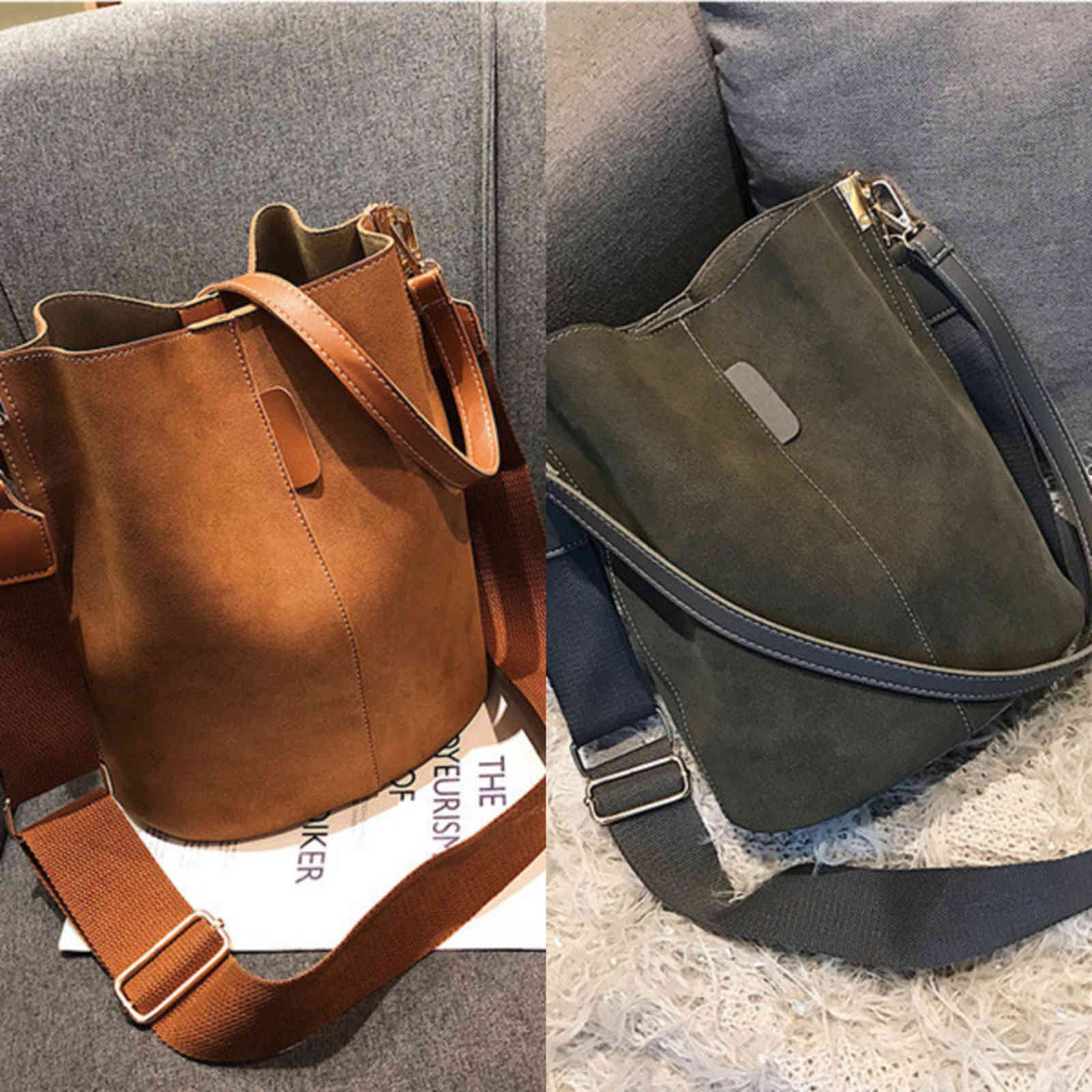 

Fashion Bag Tote Messenger Women Bucket Shoulder Large Capacity Vintage Matte Pu Leather Lady Handbag Luxury Designer Bolsos Mujer Black 1130, Brown