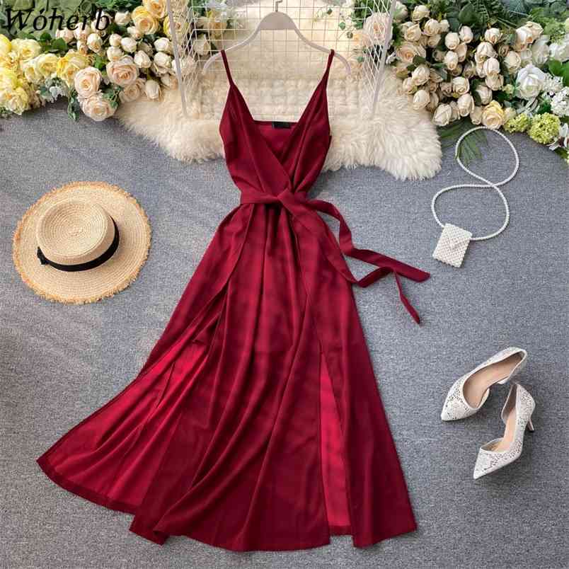 

Women Dress Summer Sexy Spaghetti Strap Bandage Beach Dresses Ladies Elegant Slim A Line Backless Midi Robe Vestidos 210519, Pink