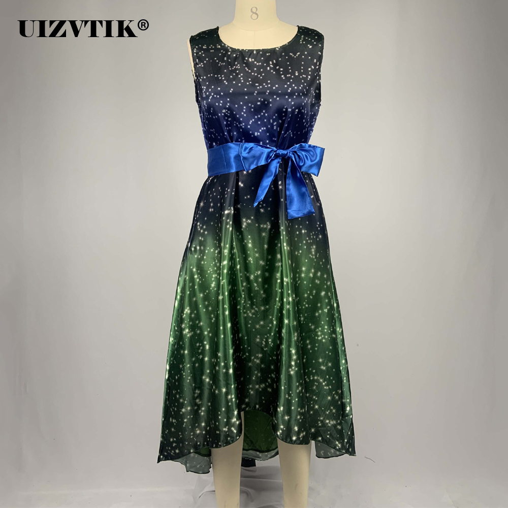 

summer dress women 2021 starry sky print bandage long party vestido de mujer casual slim vintage plus size women clothing, Black;gray