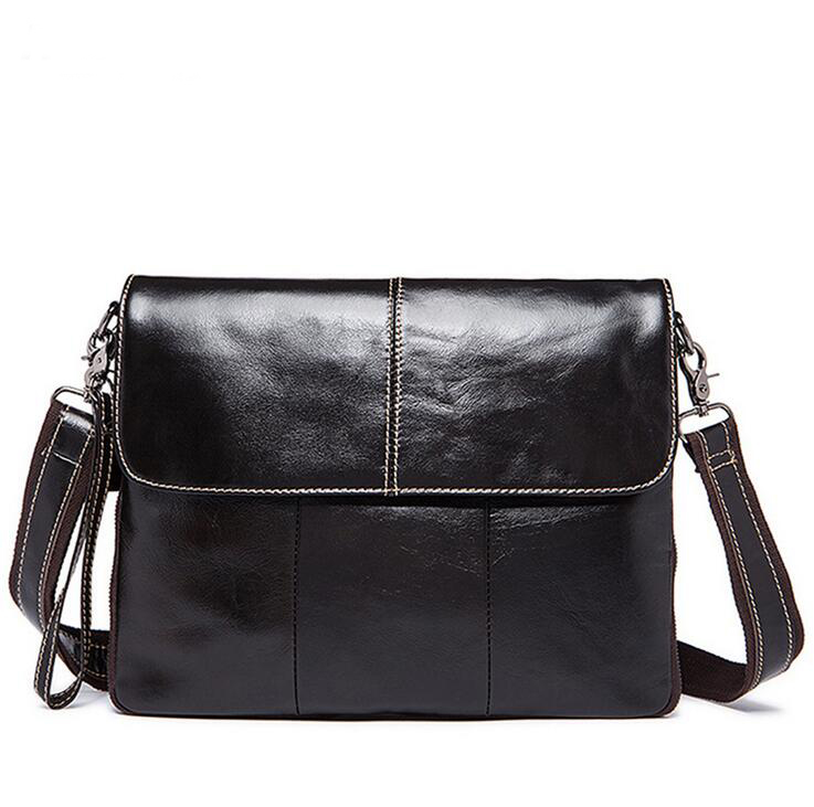 

Genuine leather men's crossbody bag business flap shoulder cowhide messenger bags with strap 1211 fashion design, Coffee 2