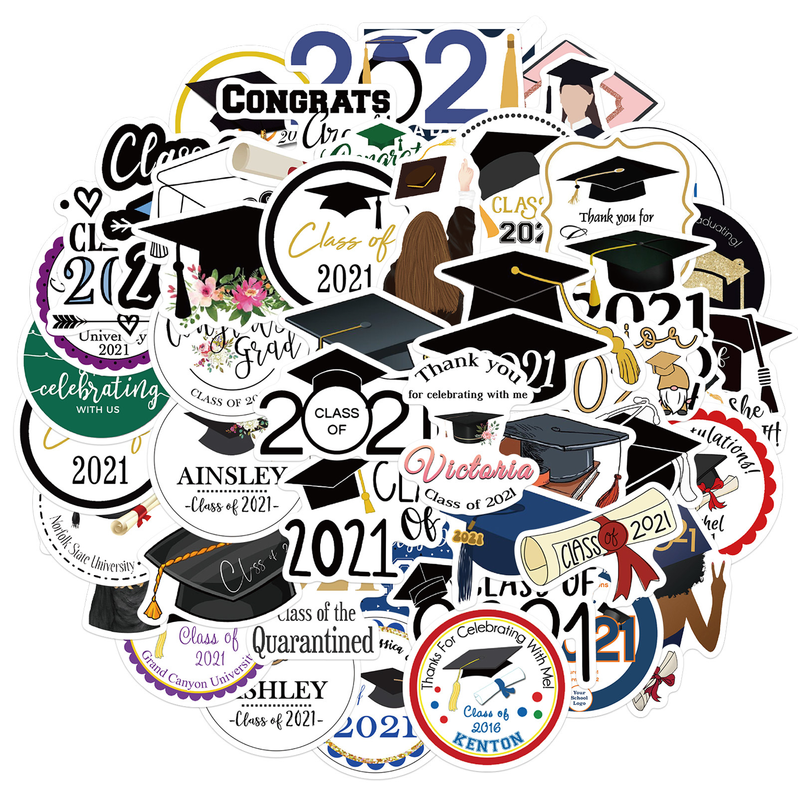 

50 PCS Mixed Student Graduation season Graffiti skateboard Stickers For Car Laptop Fridge Helmet Pad Bicycle Bike Motorcycle PS4 book Guitar Pvc Decal, Multi colors