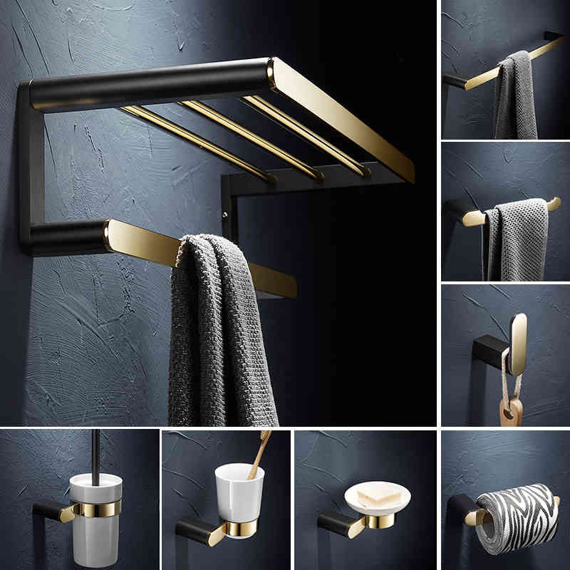 

Bathroom Shelves Hardware Sets Black Brushed Cup&tumbler Holders Europe Toilet Brush Holder Towel Bar Paper Cloth Hook Wf-25000 15