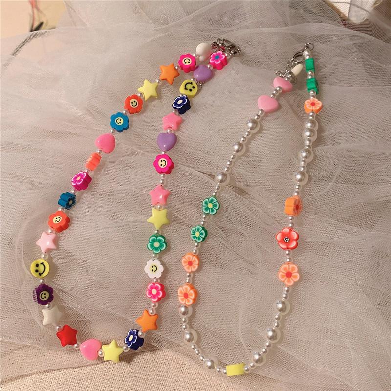 

Pendant Necklaces Ladies Soft Ceramic Necklace Bohemian Style Cute Flower Pearl Clavicle