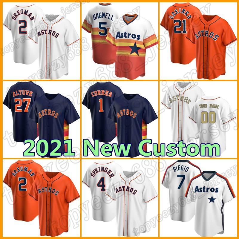 

2 Alex Bregman Jersey Astros Custom 27 Jose Altuve Houston Baseball 1 Carlos Correa 7 Craig Biggio 5 Jeff Bagwell 4 George Springer, Custom new retro(taikongren)