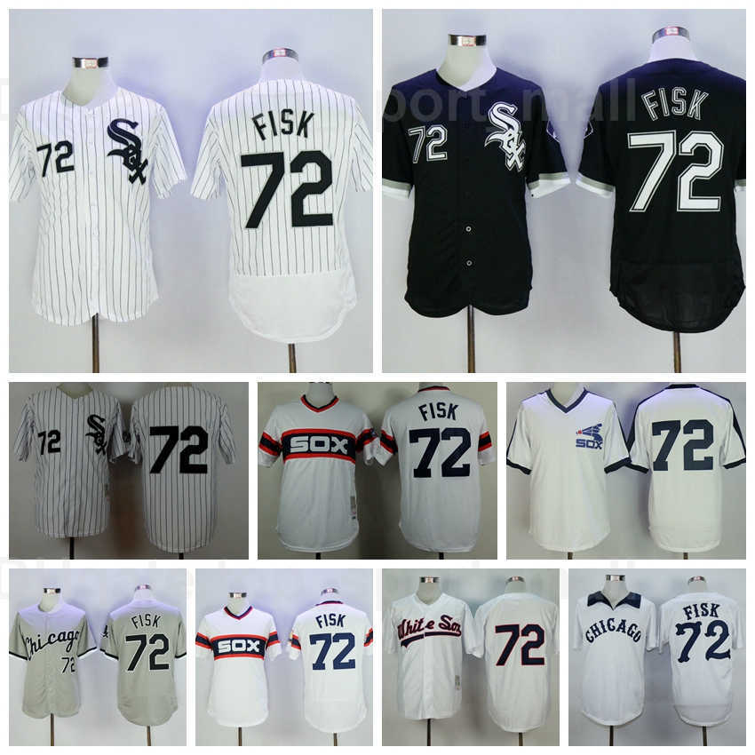 

Retror 1985 1990 1993 Vintage Baseball 72 Carlton Fisk Jersey Retire Black White Grey Team Pullover Stitched Flexbase Cool Base Top Quality Men