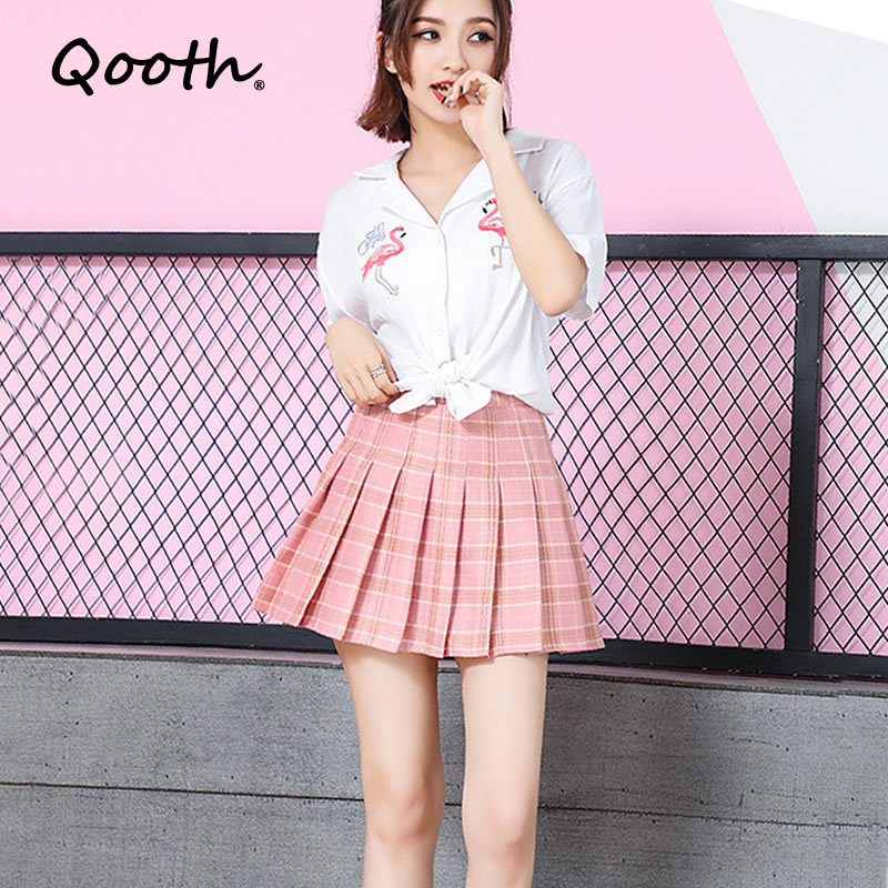 

Qooth Ins Summer Autumn Pleated Mini Flare Skirt Women Preppy Style School Girl JK Uniform Plaid Skirts Plus Size 3XL QT193-2 210518, Gray