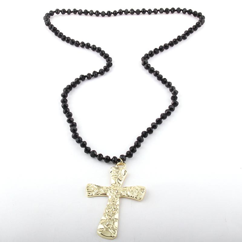 Pendant Necklaces MOODPC Fashion Bohemian Tribal Jewelry Glass Crystal Knotted Metal Cross For Women Necklace-image-706612984
